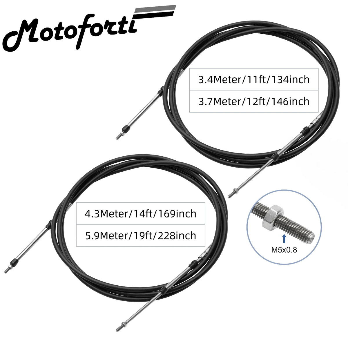 Marine Throttle and Shift Control Cable Pair for Outboard Boat Motors