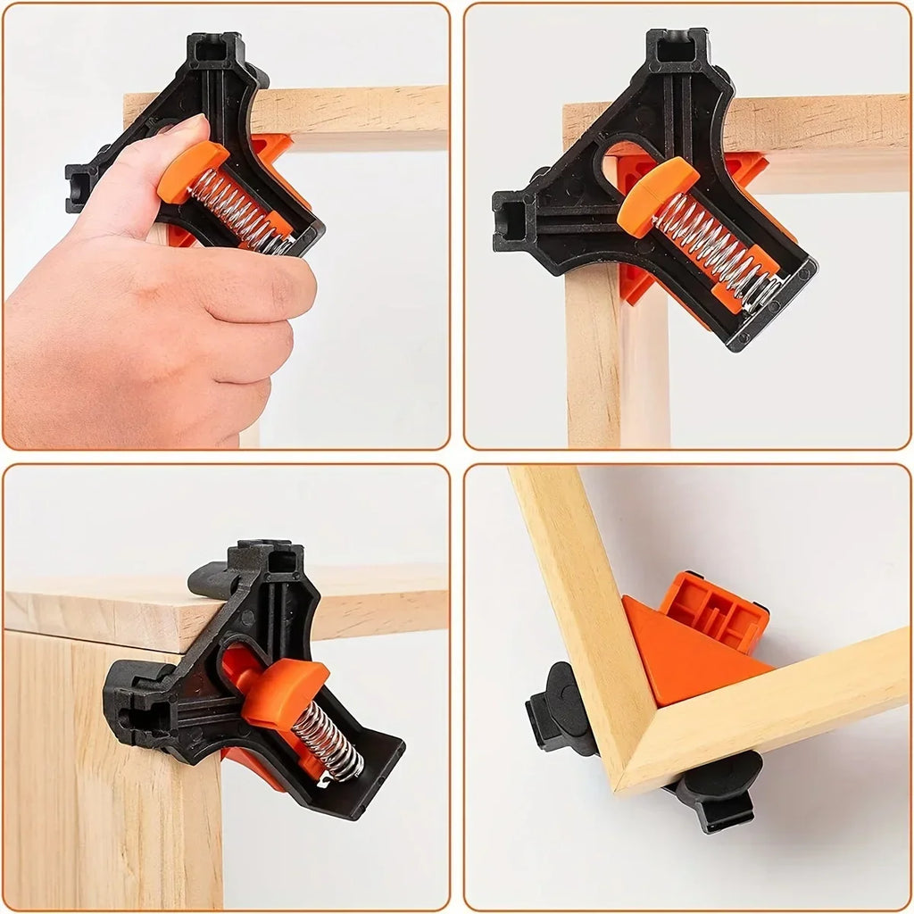 4PCS Right Angle Fixing Clip Woodworking Clamp Adjustable Swing Corner Clamp Corner Clip Fixer for Welding Drilling Cabinets