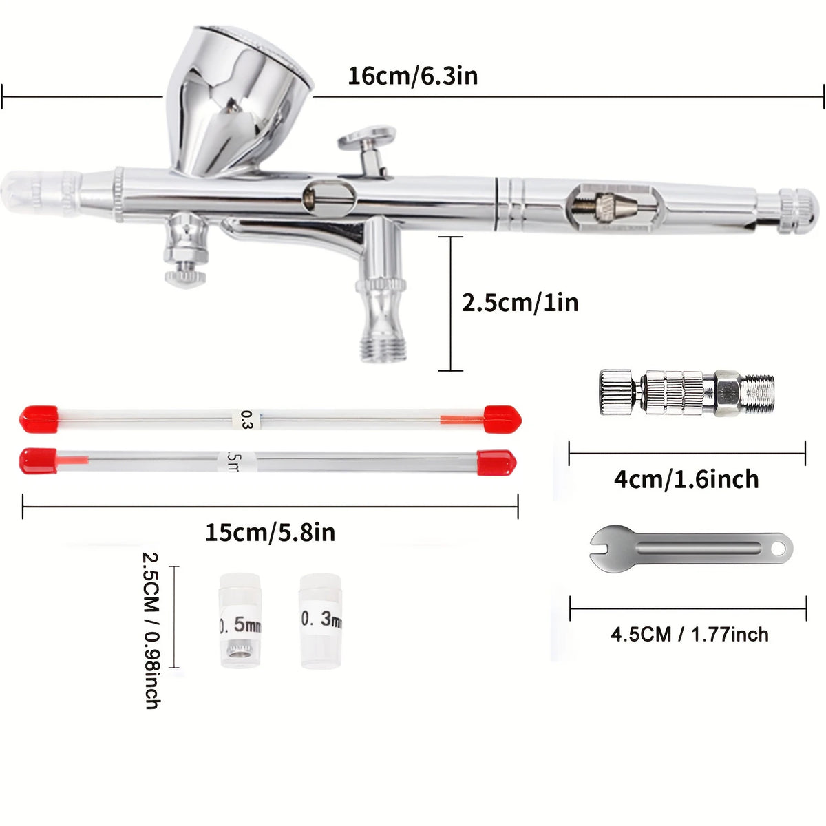 Professional Dual Action Gravity Airbrush Kit for Airbrush Painting, Tattoo, Cake Decorating with 0.2mm/0.3mm/0.5mm Airbrushes