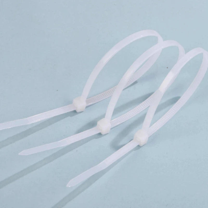 100-Piece White Zip Ties – UV Resistant, Assorted Sizes