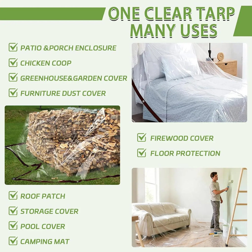 Clear Waterproof Poly Tarp with Rustproof Grommets, 2x4m