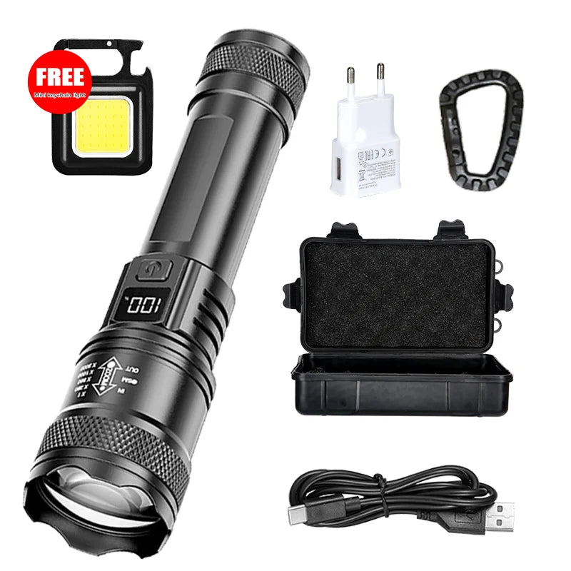 Ultra Bright 2000LM LED Flashlight, Type-C Rechargeable Zoom Torch