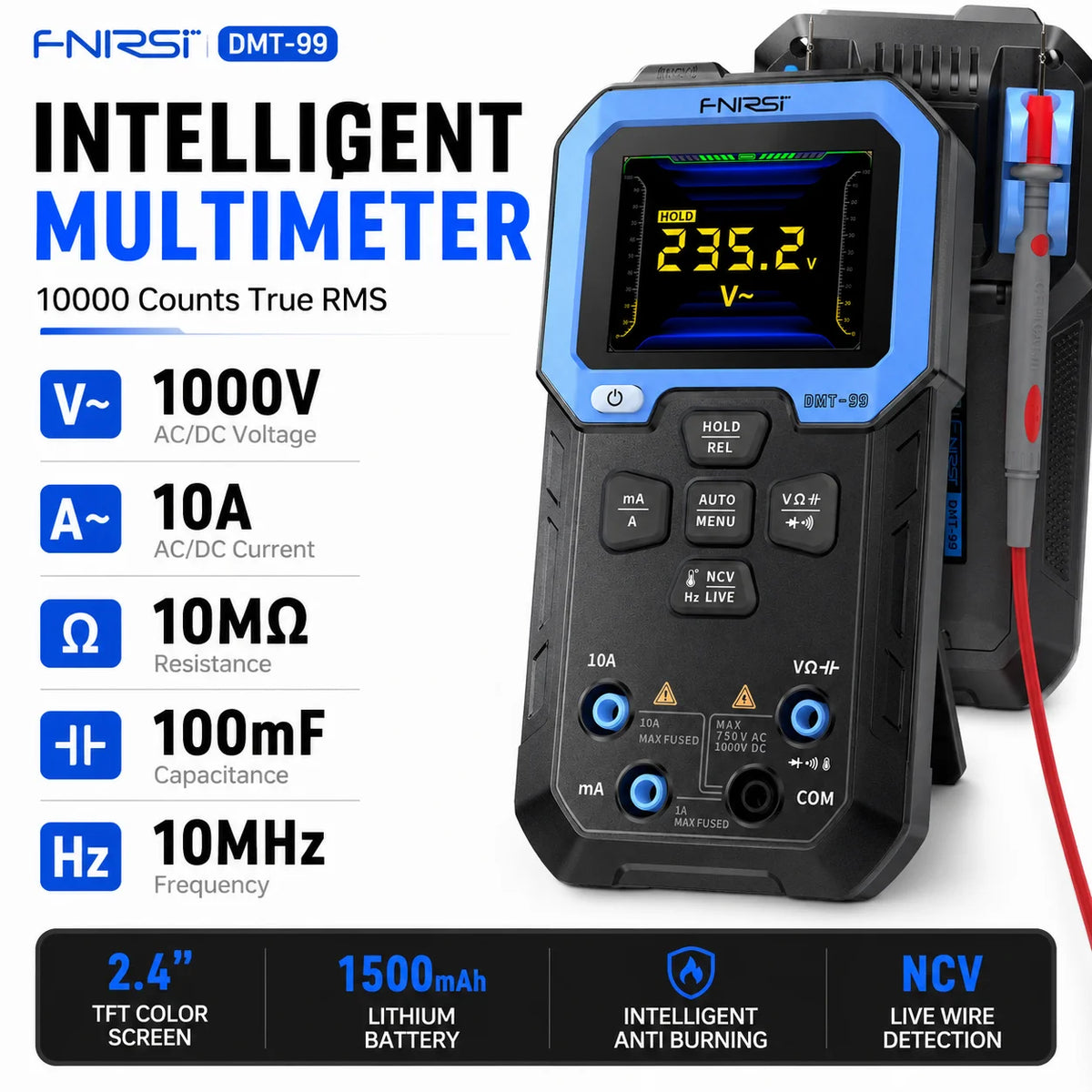 Digital Multimeter 10000 Counts True RMS AC DC Voltage Current Tester Color TFT Display