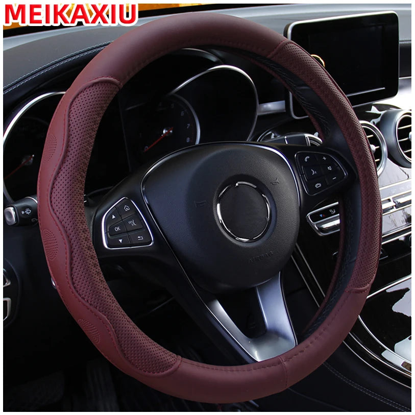 38 cm Embossed PU Leather Steering Wheel Cover with Inner Ring