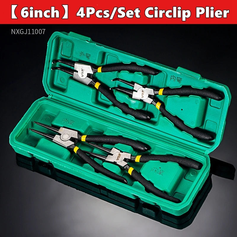 6/7 inch 4pcs/set Circlip Pliers,Needle Nose Pliers，Retaining Ring Pliers，for Removing Installing Puller Locking Rings Shafts