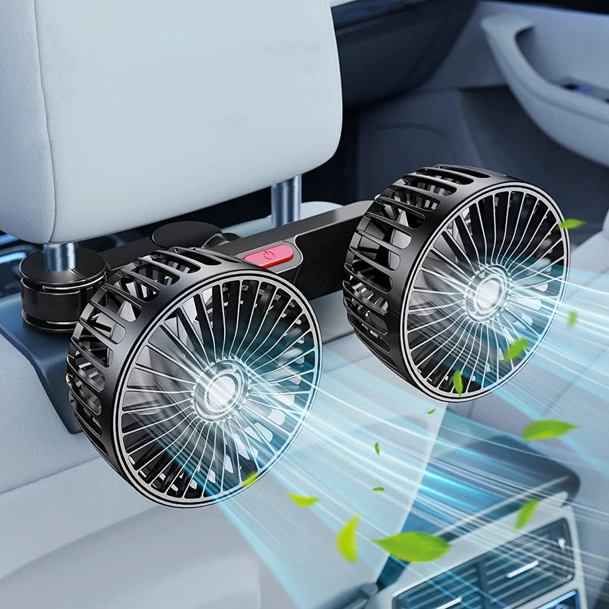 Dual Head Car Seat Back Cooling Fan, USB, 3-Speed, 360° Rotation