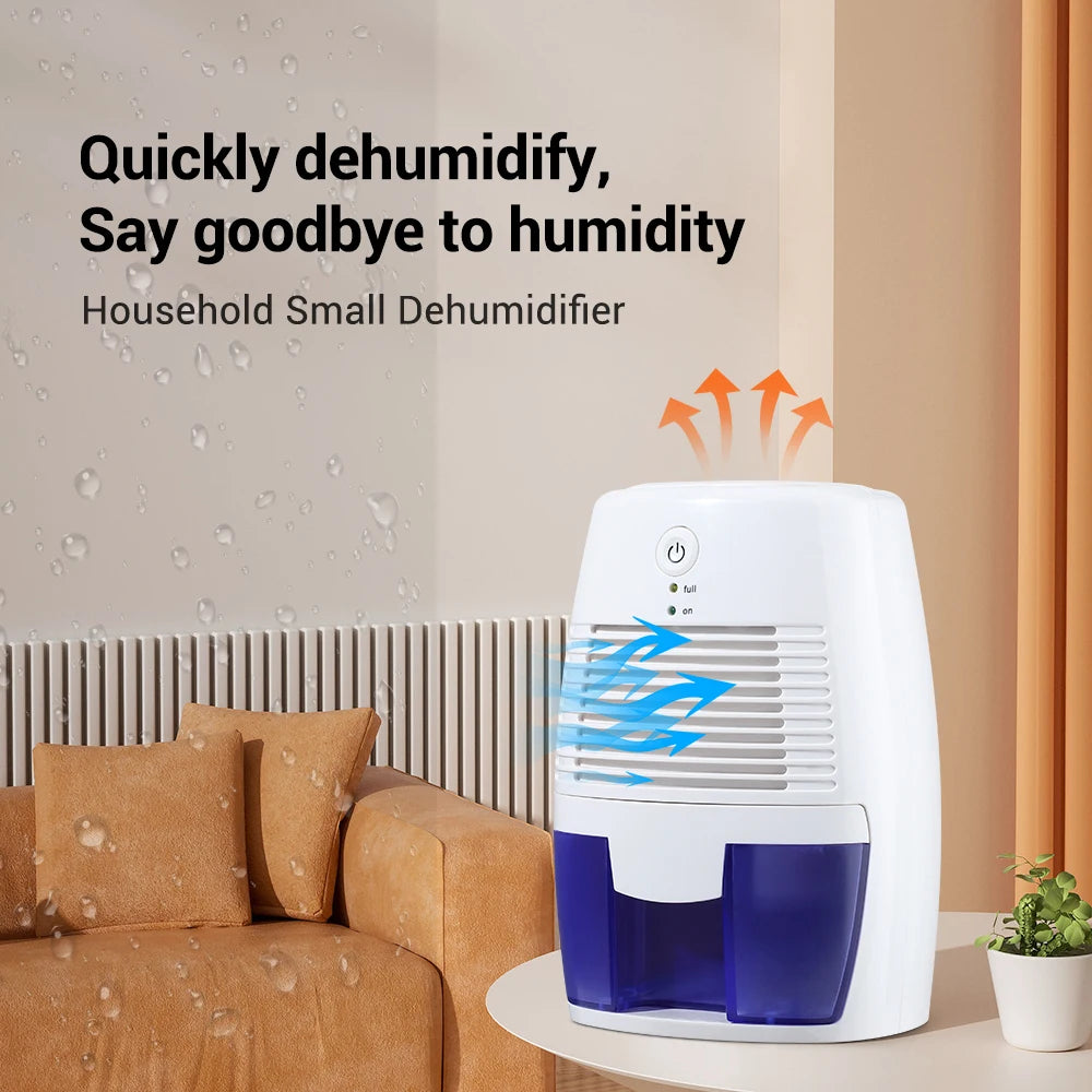 Small portable dehumidifier for home, quiet bedroom damp remover with auto shut-off