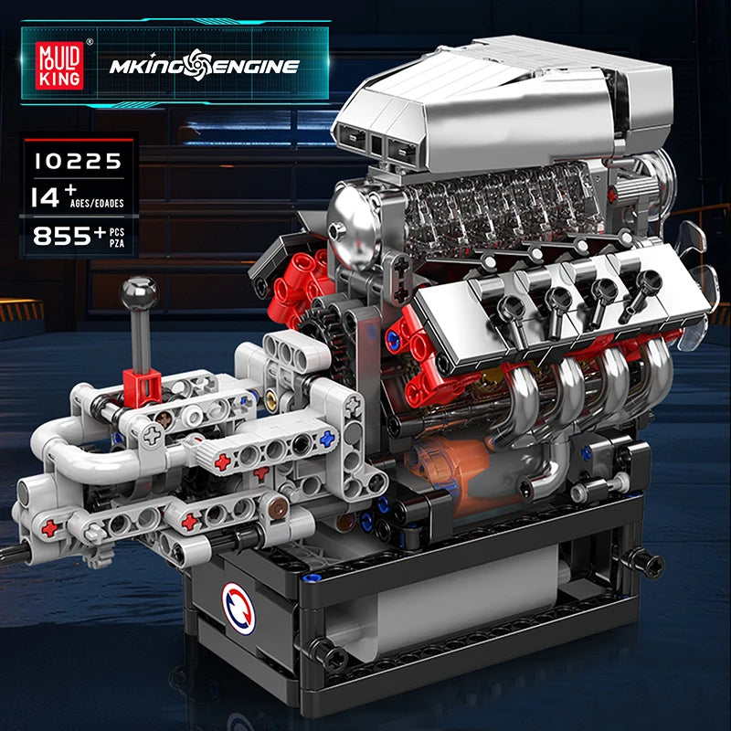Motorized V8 Engine Building Block Model Kit with Transmission