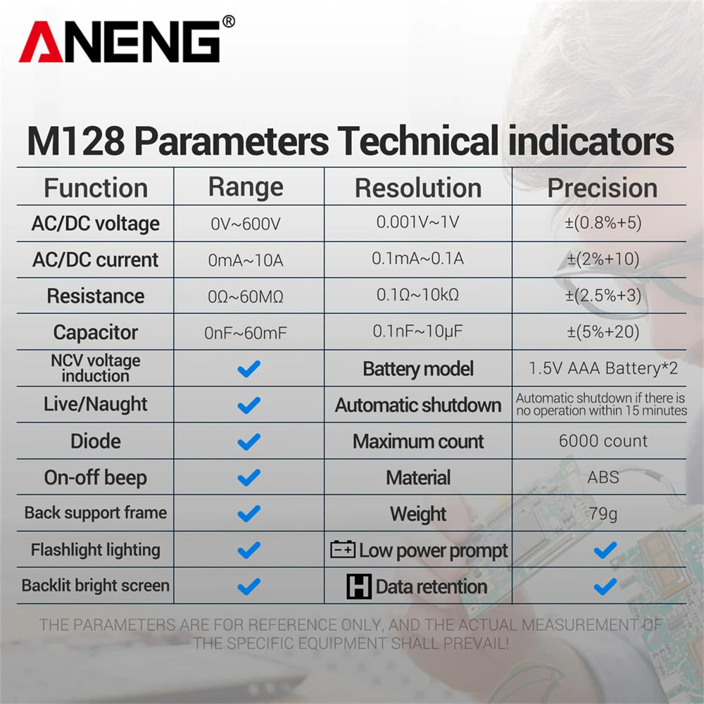Multifunction Mini Multimeter ANENG M128 6000 Count AC/DC Voltage Current Resistance Capacitor NCV Voltage Induction Tester Tool