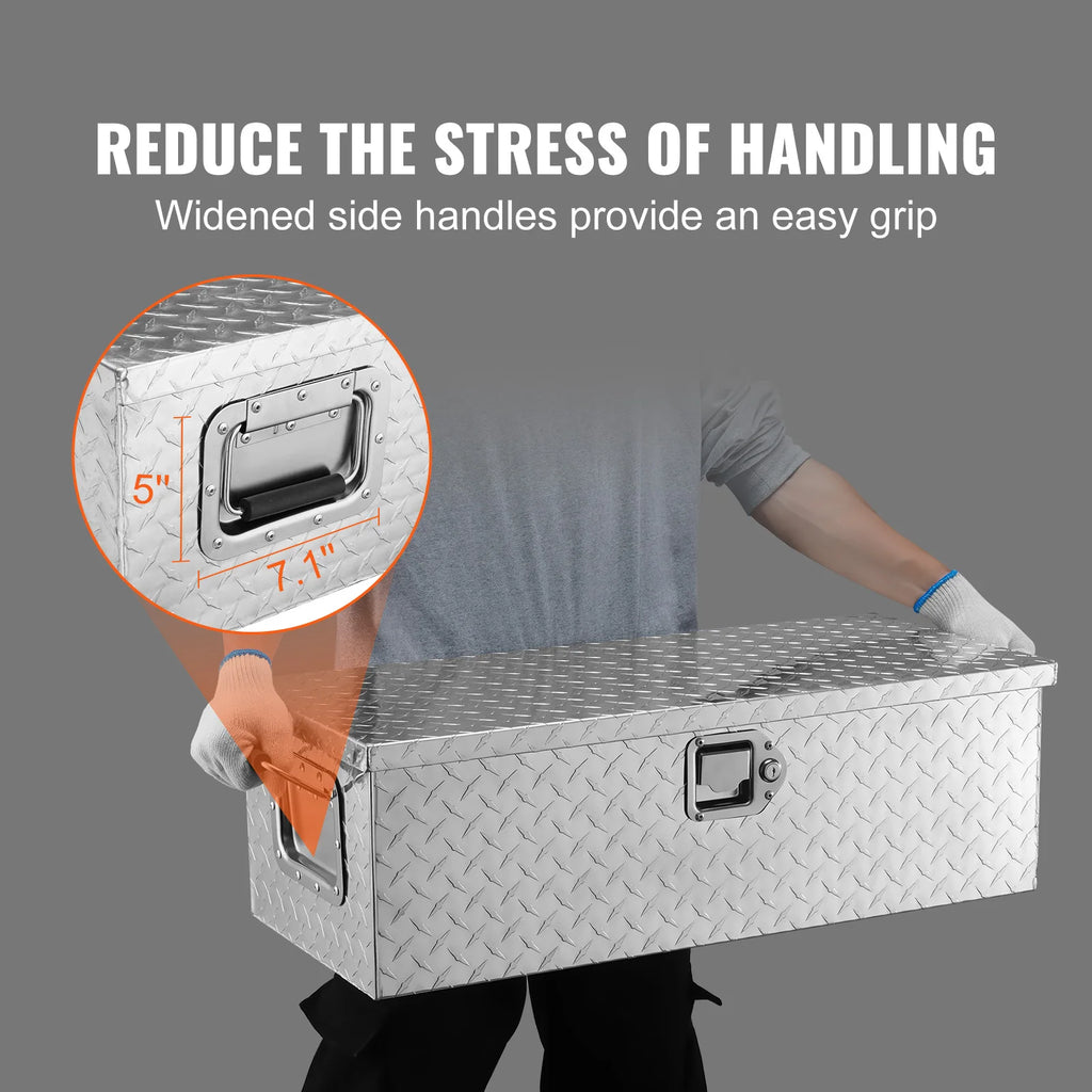 SucceBuy Heavy Duty Aluminum Truck Bed Tool Box Plate Tool Box with Side Handle Lock Keys Storage Tool Box  for PickupTruck Bed