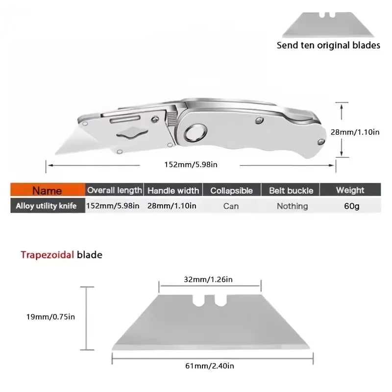 Folding Utility Knife Heavy Duty Carpet Cable Cutter Aluminum Plastic Handle Pocket Knife with Lock & Blade Portable Set