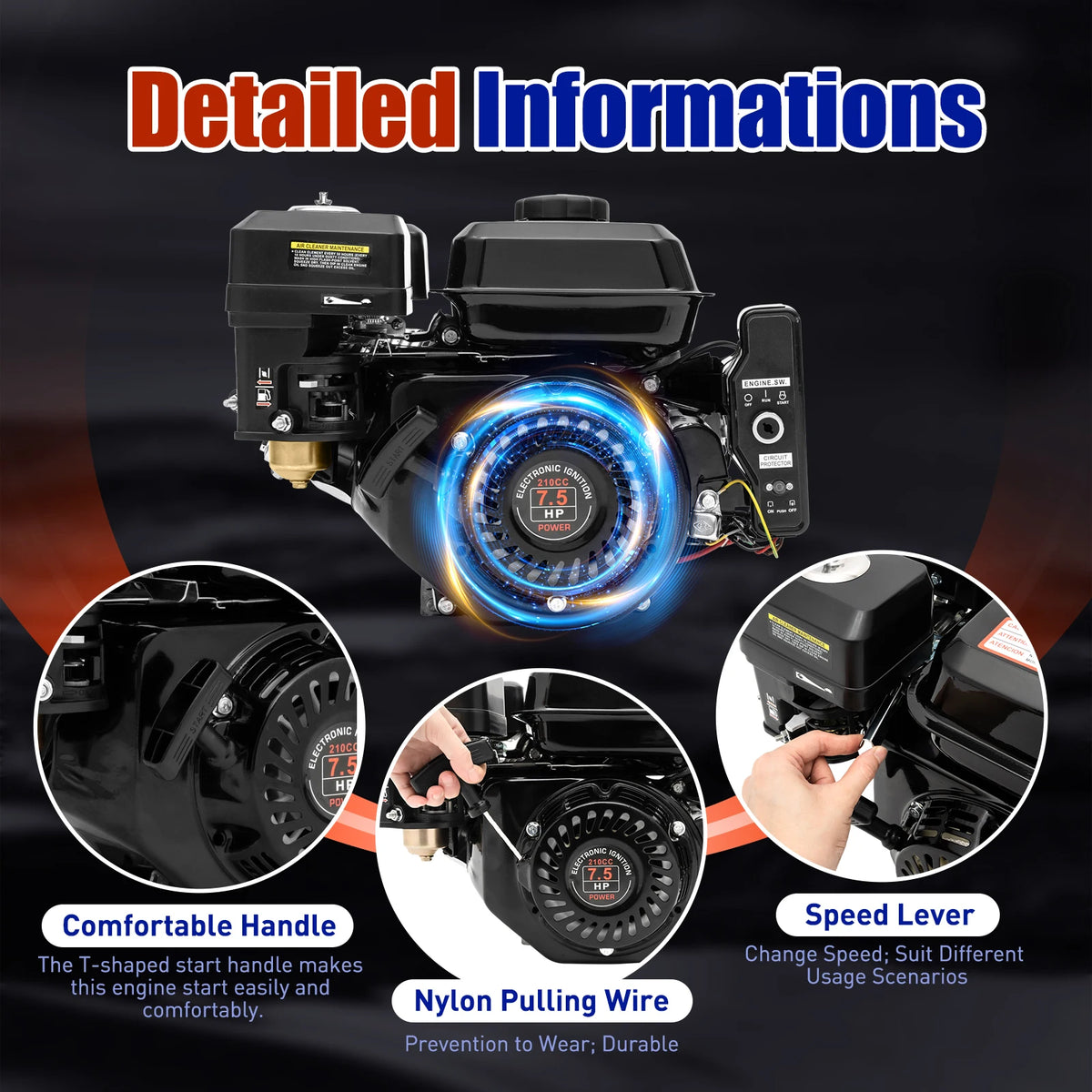 7.5HP 210cc 4-Stroke Gas Engine with Electric Start for Go Karts
