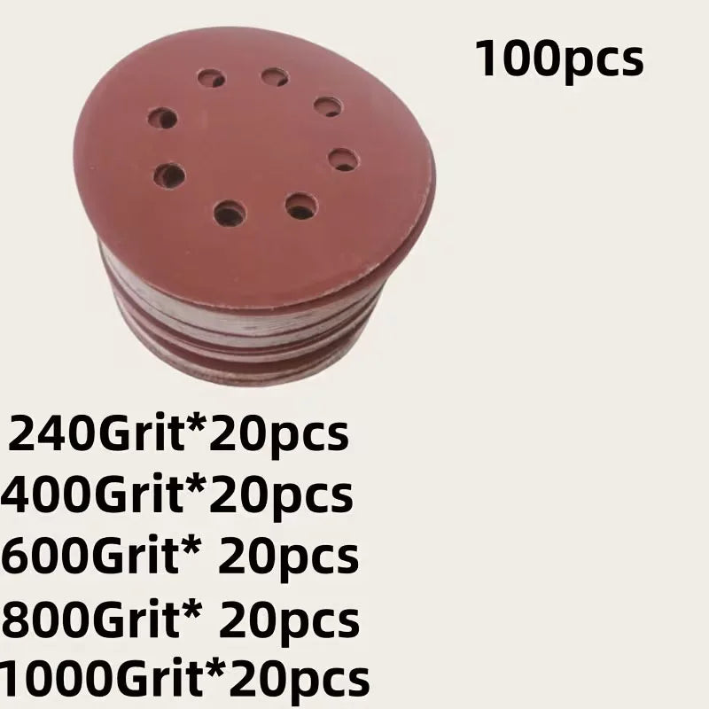 100Pcs 5-Inch 8-Hole Sanding Discs 60-1000 Grit Sandpaper for Random Orbital Sander