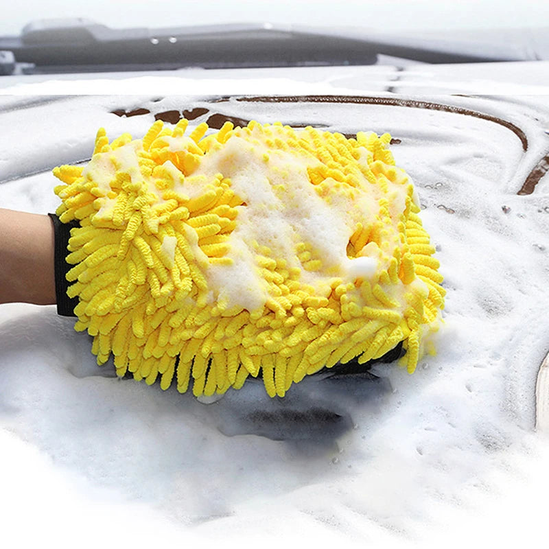 Large Waterproof Chenille Car Wash Mitt, Thick Double-Faced Wax and Detailing Glove