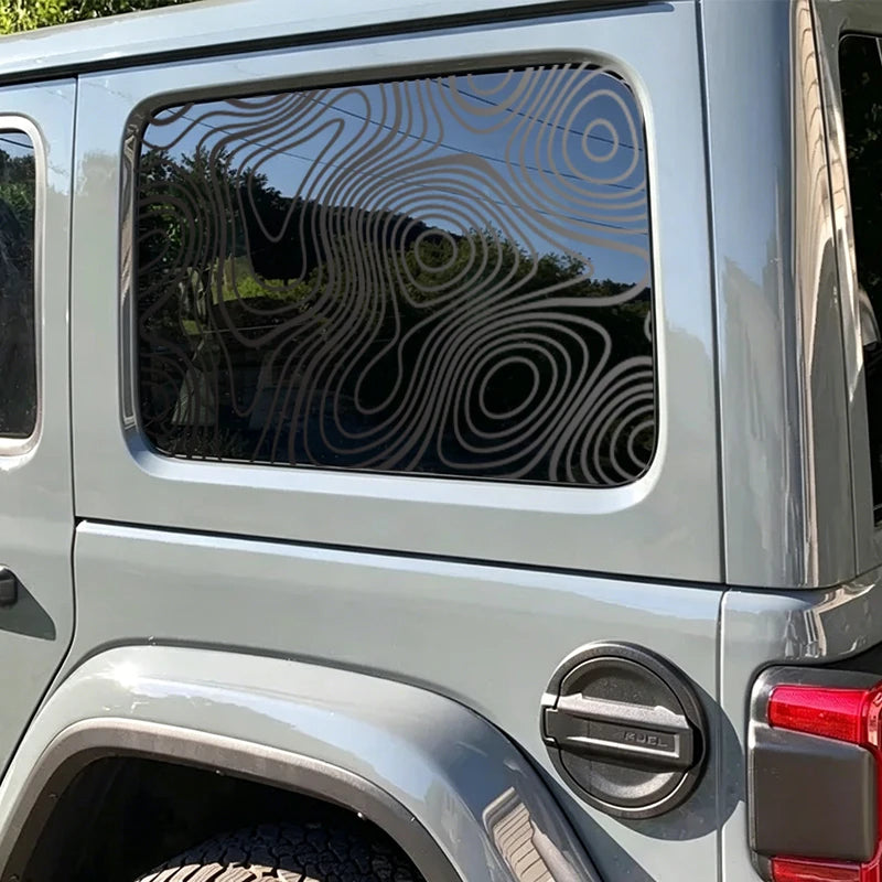Topographic Map Reflective Car Window Sticker Pair, 85x45 cm