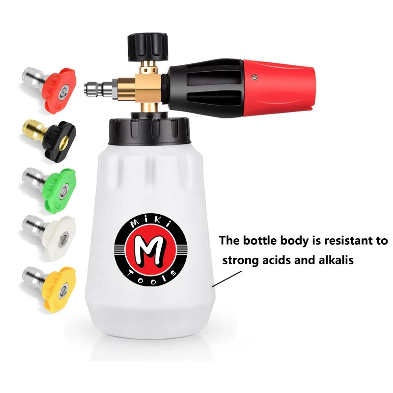 Snow foam cannon 1L, heavy duty wide neck foam gun with quarter inch quick connector