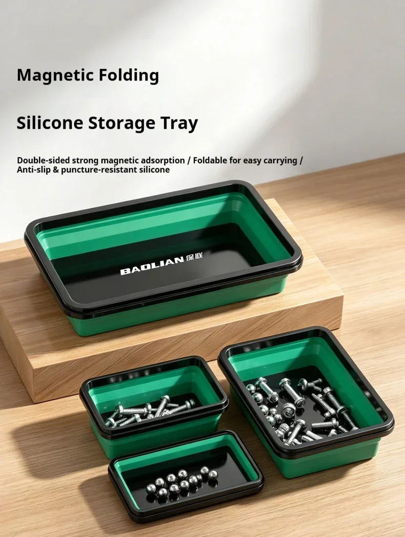 Magnetic Foldable Silicone Tray, Strong Magnetic Depth, Large Space for Convenient Storage of Screw Metal Parts, Auto Repair DIY