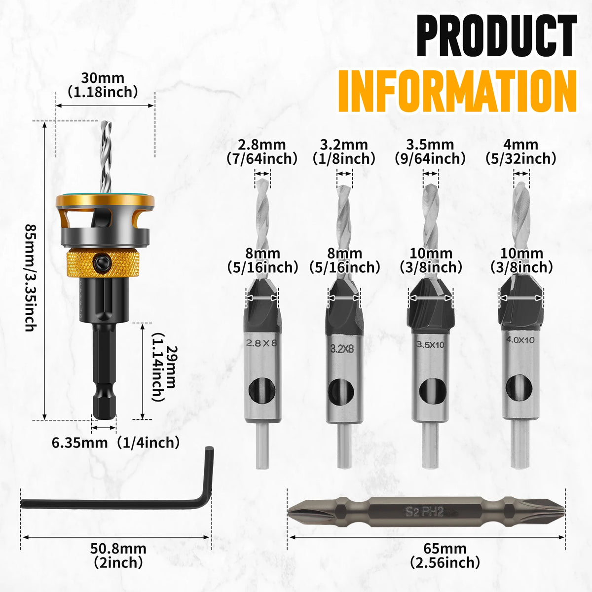 Adjustable Depth HSS Countersink Drill Bit for Woodworking Screws
