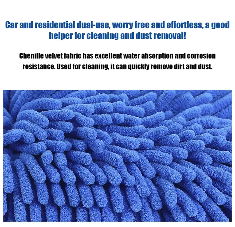 1-2pcs Waterproof Microfiber Chenille Car Wash Gloves Thick Cleaning Mitt for Wax