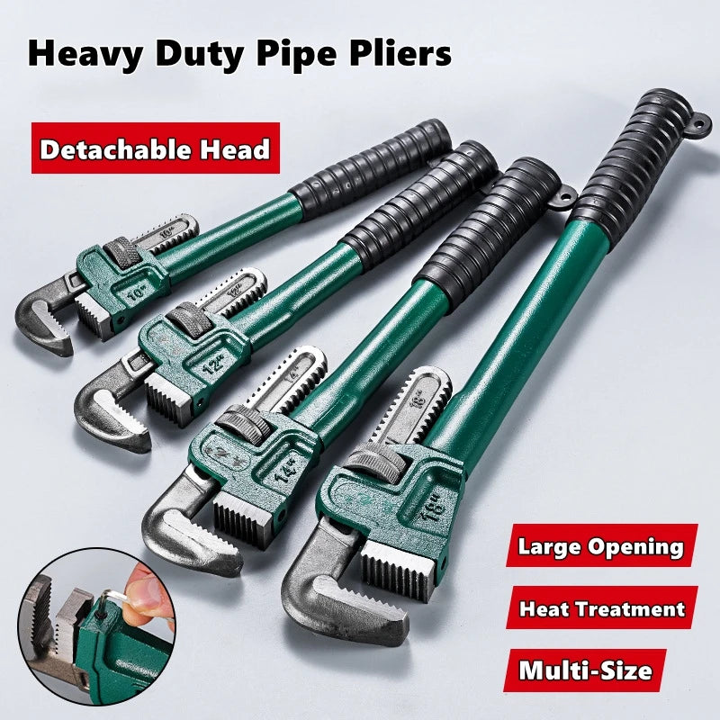 Heavy Duty Carbon Steel Straight Pipe Wrench 10", 12", 14", 18" Pipe Plier Universal Industrial Adjustable Plumbing Hand Wrench
