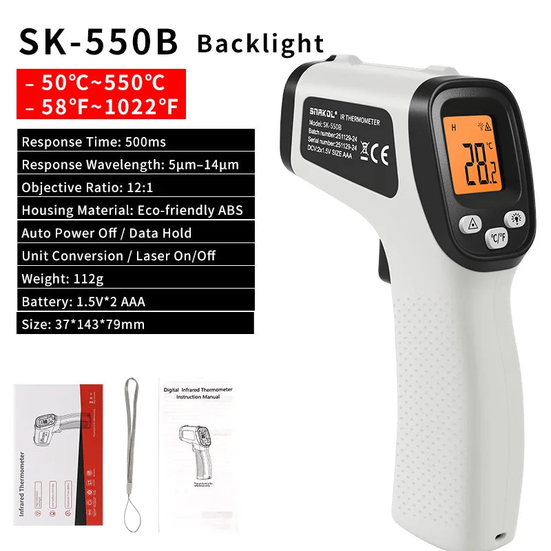 Non-Contact Infrared Thermometer, High-Precision Industrial Pyrometer Gun