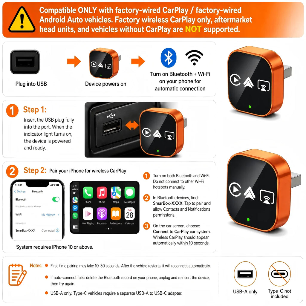 4-in-1 Wireless CarPlay and Android Auto Adapter with Mirroring