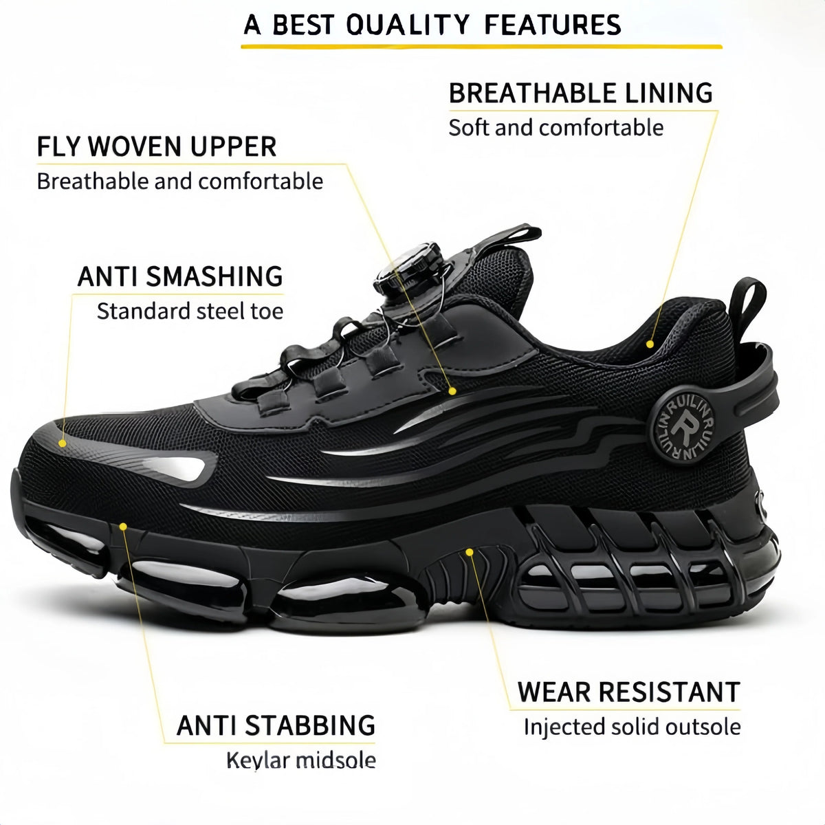 Lightweight Steel Toe Work Shoes with Rotating Buckle - image 4
