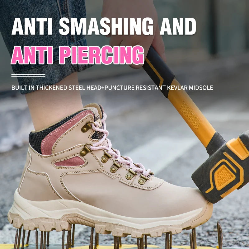Steel Toe Safety Shoes Women Anti-Puncture Anti-Smash Non Slip Industrial Work Boots, Lightweight CE New Work Safety Shoes