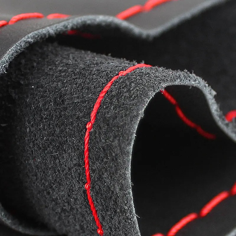 38cm DIY Car Steering Wheel Braid Cover Microfiber Leather with Red Thread - Non-slip Auto Interior Accessories