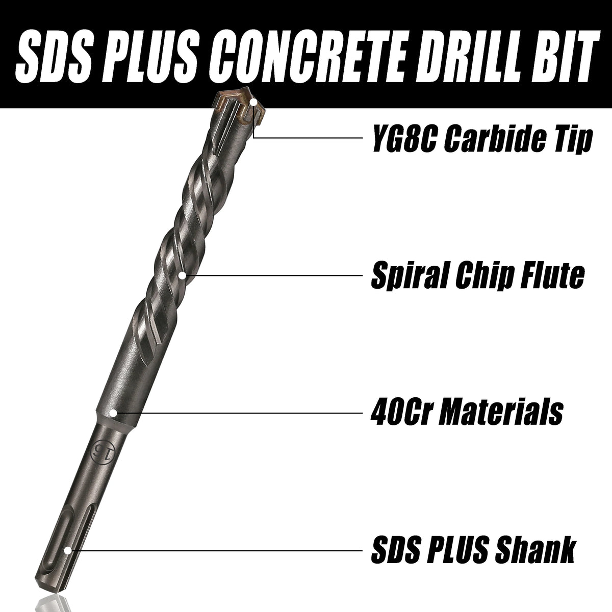 SDS Plus Masonry Hammer Drill Bit, 5-16mm x 160mm Cross Tip for Concrete