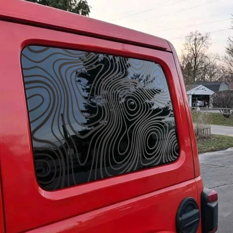 Topographic Map Reflective Car Window Sticker Pair, 85x45 cm