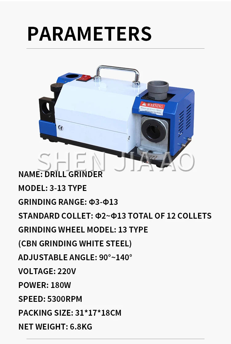 Desktop drill bit sharpener 3 to 13mm, twist drill grinder with adjustable point angle