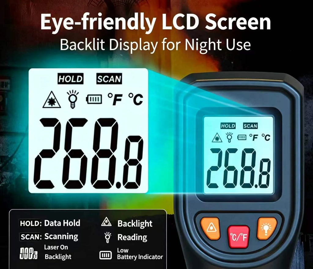 New Infrared Thermometer Handheld Temperature Gun Non-Contact Laser Heat Tester or Industrial Home Automobile Use