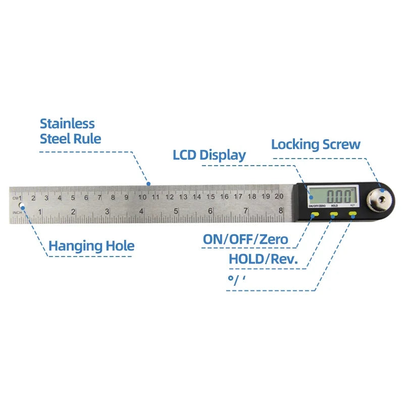Digital Angle Gauge Protractor 0-360° LCD Display 200mm Measuring Tool - image 2