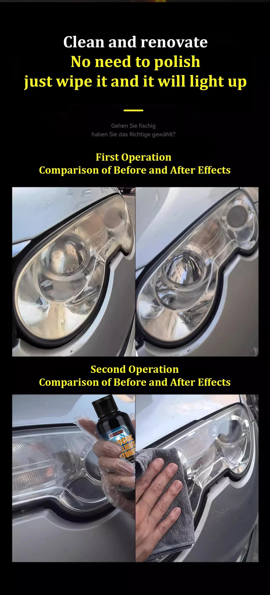 Headlight Restoration Liquid for Yellowed and Hazy Headlights