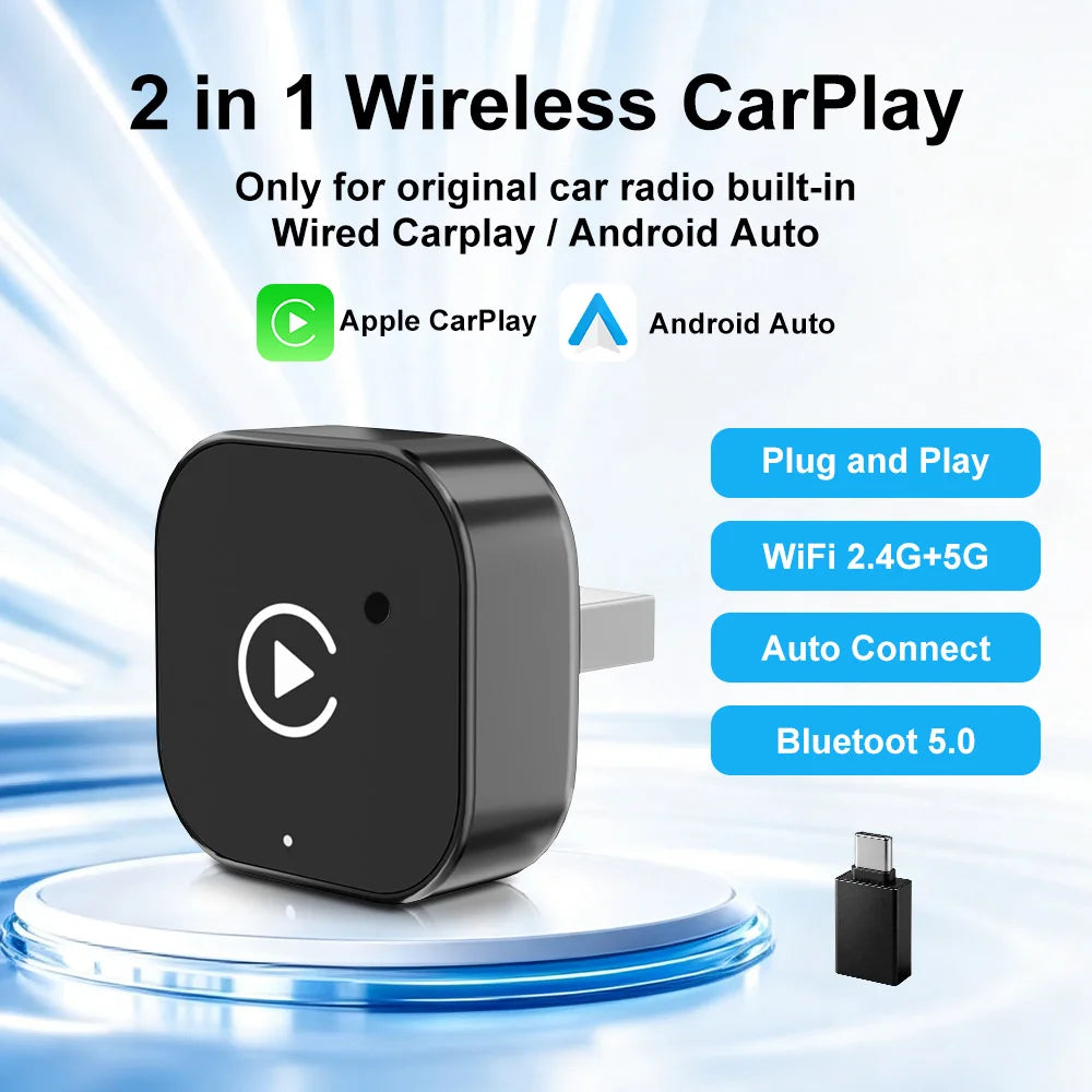 Wired to Wireless CarPlay and Android Auto Adapter, 4 Models