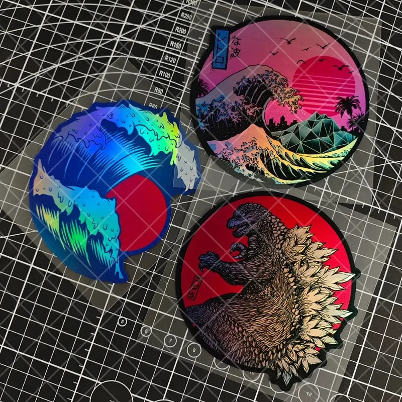 Japanese Wave Art Reflective Glitter Motorcycle Sticker