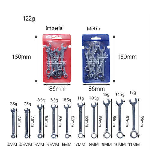 10-Piece Mini Spanner Wrench Set | Pocket Double-Ended Tool Kit