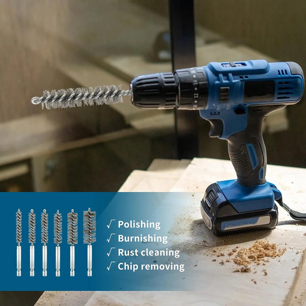 6-Piece Stainless Steel Pipe & Hole Cleaning Brush Set