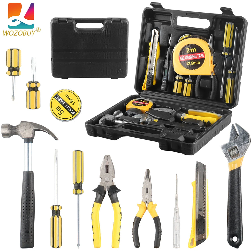 Household Hand Tools Set General House Hold Hand Tool Kit with Plastic Toolbox Storage Case Used to Car Repair and Home Repair