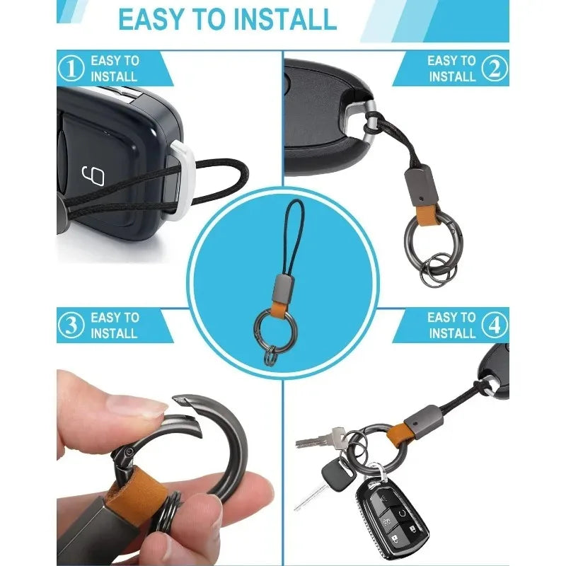 Car Keychain Light Luxury Style Key Ring Universal Key Holder Microfiber Keychain Cowhide Wax Rope Keychain for Most Car Keys