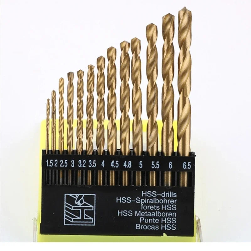 13-Piece Titanium Twist Drill Bit Set for Wood & Plastic