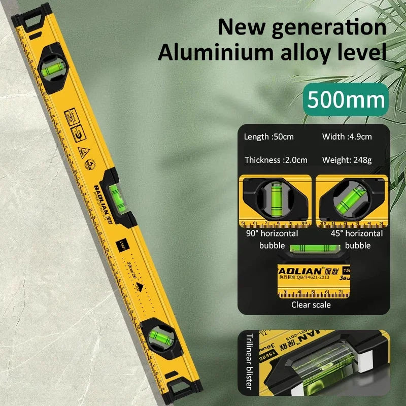 Aluminum Alloy Magnetic Spirit Level with 180/90/45-Degree Bubbles