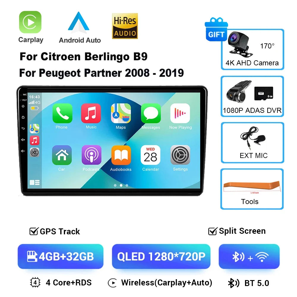 9" Android 16 Car Radio + CarPlay for Citroen Berlingo/Peugeot Partner - image 8