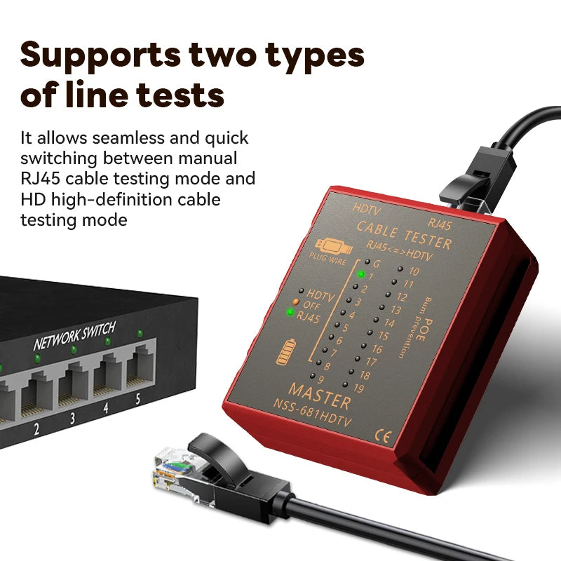 Multifunctional Network Cable Tester RJ45 8P8C LAN POE RJ11 Line Test Tool