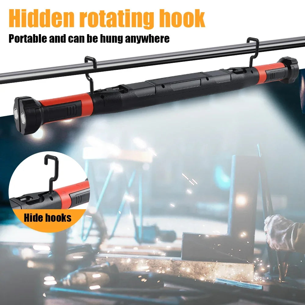 High Lumen Rechargeable LED Work Light for Car Emergency Repair, Powerful Magnetic Flashlight with Hooks and Magnetic Base