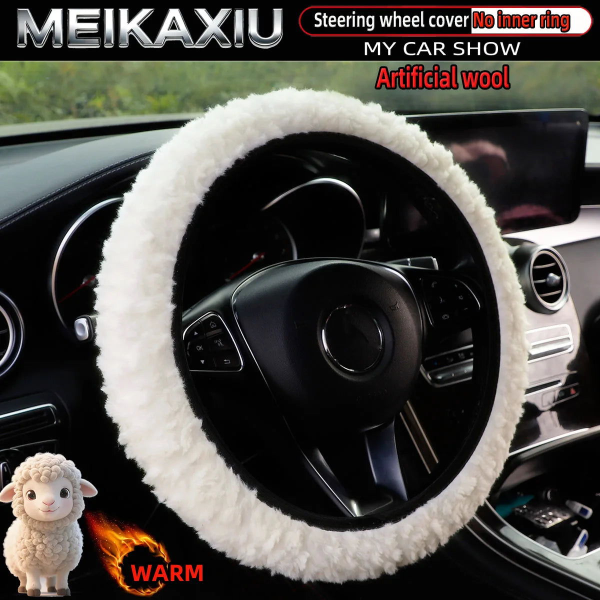 Plush Winter Steering Wheel Cover, 14.5-15 Inch, No Inner Ring