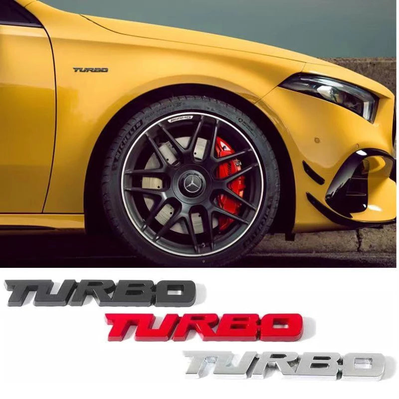 TURBO 3D Metal Lettering Car Sticker, Black, Red or Silver