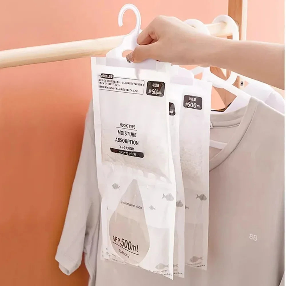 Hanging dehumidifier bag, 500ml moisture absorber for closets and cabinets