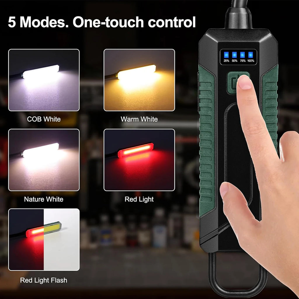 Rechargeable Magnetic Portable LED Work Light with 360° Flexible Gooseneck Design Hook Work Flashlight for Repair Emergency
